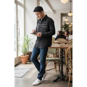 Franky Max Mens Size L Long Sleeve Shirt Button Up France Paris Black Graphic